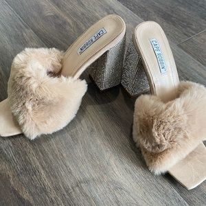 Cape Robbin Rhinestone Fur Mule Brand New